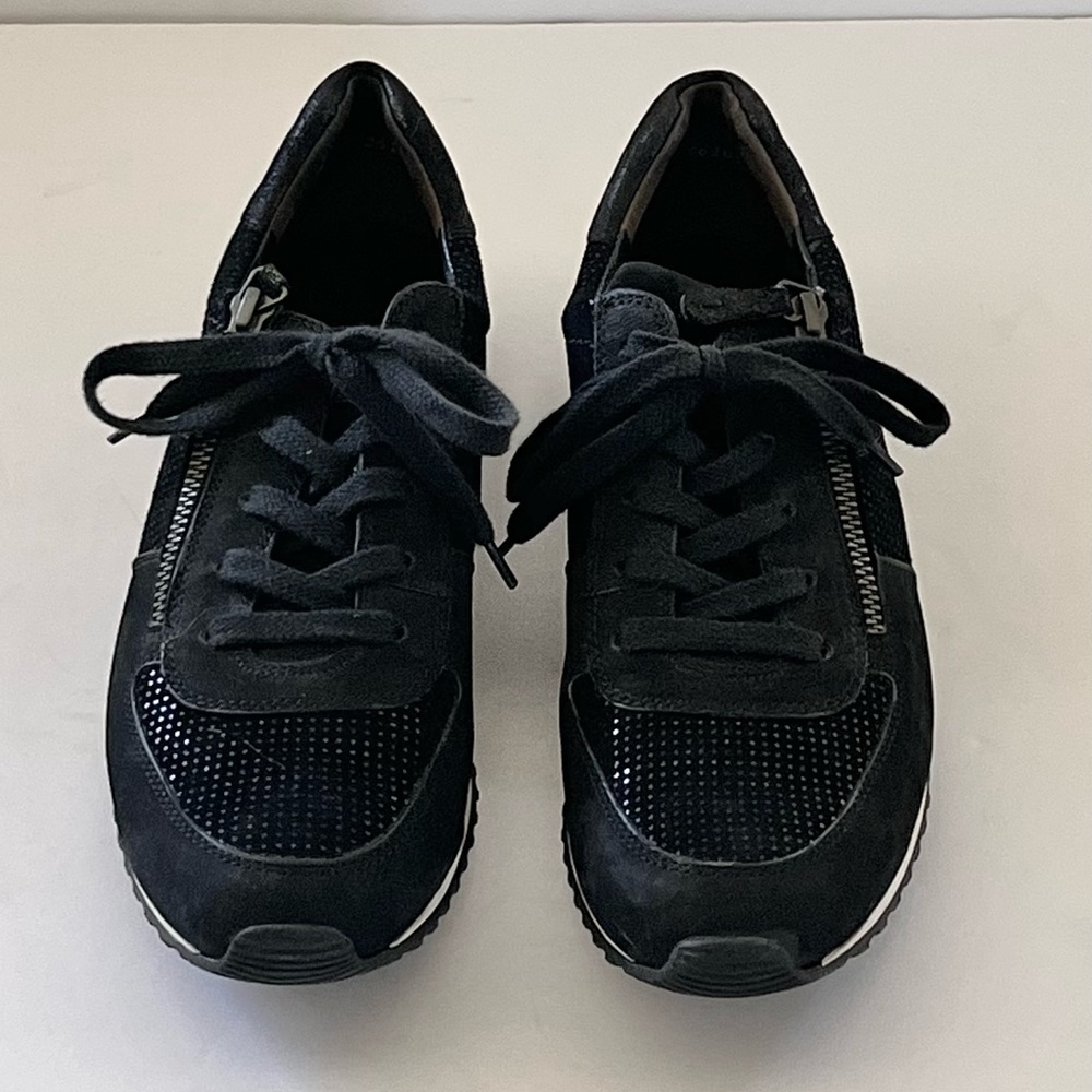Paul Green Black Suede Leather Lace Up Sneakers Shimmer Dots Women’s size 8